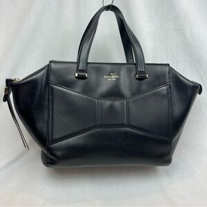 Kate Spade NY 2 Park Ave Large Beau Bag Smooth Grain Black Leather w/ Bow Design